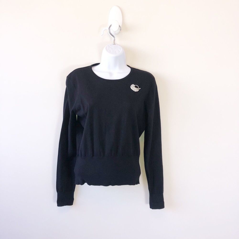 Silks Crewneck Sweater Black Pearl Rhinestone Embellishment Stretch Medium NWT’s